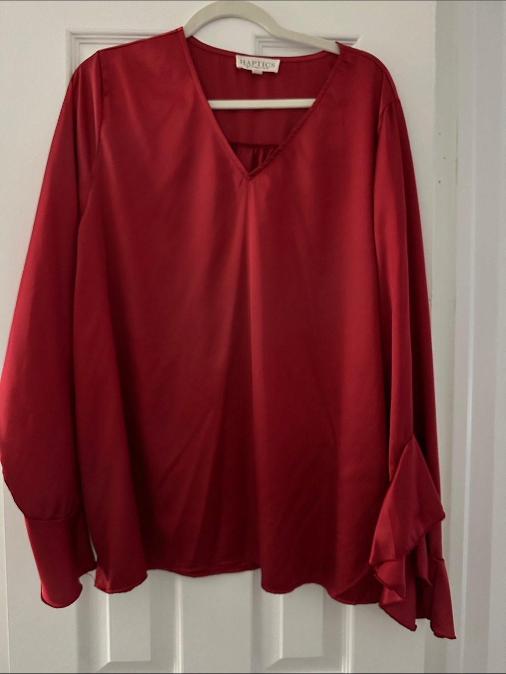 Haptics Red V-Neck Ruffle-Sleeve Blouse